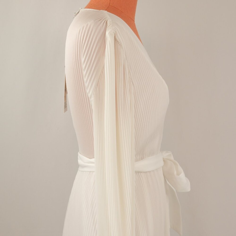 Milly Liv Pleated Bow Belted A-Line Minidress, White, US 4 - Picture 5 of 10
